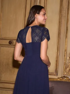 Midnight Blue - Seraphine Maternity Lace Sleeve Silk Premium Dress
