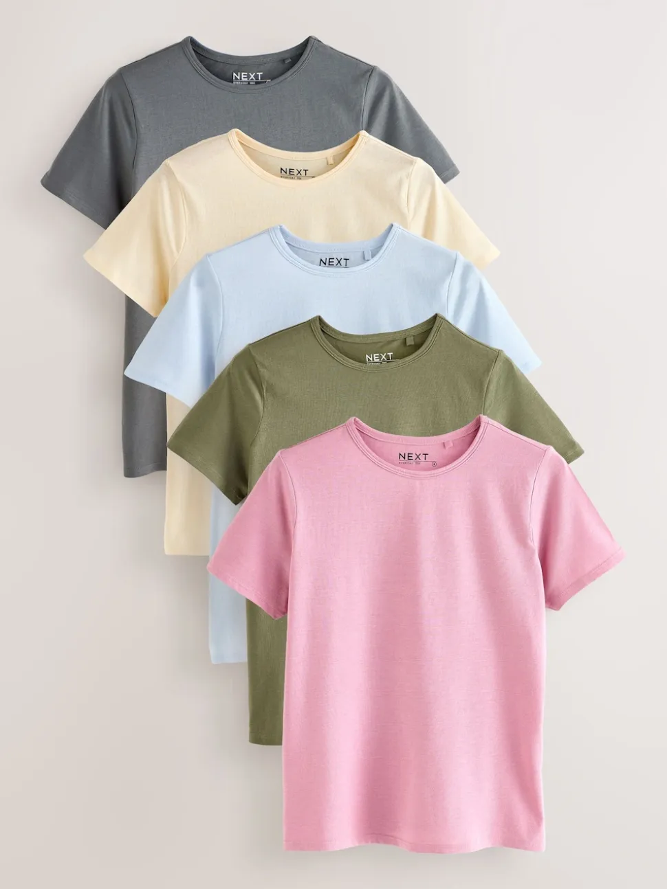Mineraalkleurig - Set van 5 T-shirts met ronde hals en hoog katoengehalte