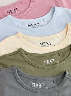Mineraalkleurig - Set van 5 T-shirts met ronde hals en hoog katoengehalte
