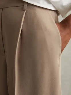 Mink neutraal - Reiss Eden wijde broek van keperstof met elastische tailleband