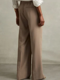 Mink neutraal - Reiss Eden wijde broek van keperstof met elastische tailleband
