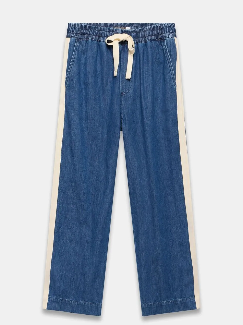 Mint Velvet Tie Waist Side Stripe Wide 100% Cotton Jeans