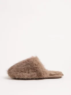 Mokka - Lipsy Faux Fur Ultra Fluffy Close Toe Mule Nightwear Slippers