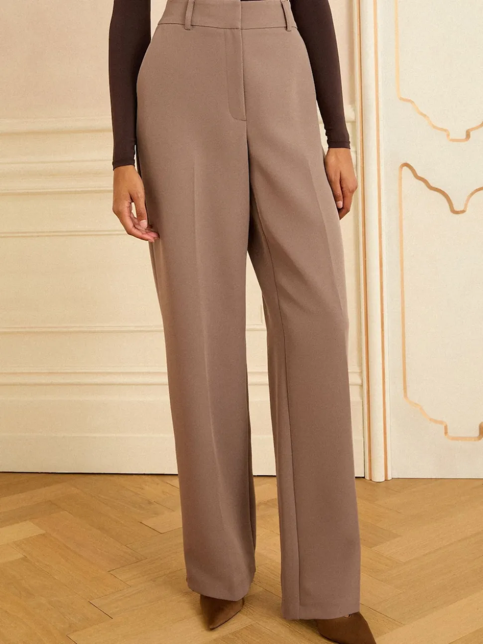 Mokka - Love & Roses broek met wijde pijpen