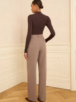 Mokka - Love & Roses broek met wijde pijpen