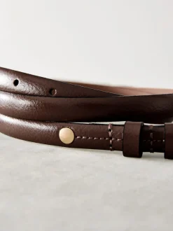 Mokkabruin - N. Premium skinny Made In Italy leren riem