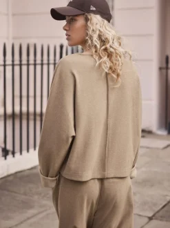 Mokkabruin - Soft Brushed Finish Slouch Neck Longsleeve Sweatshirt