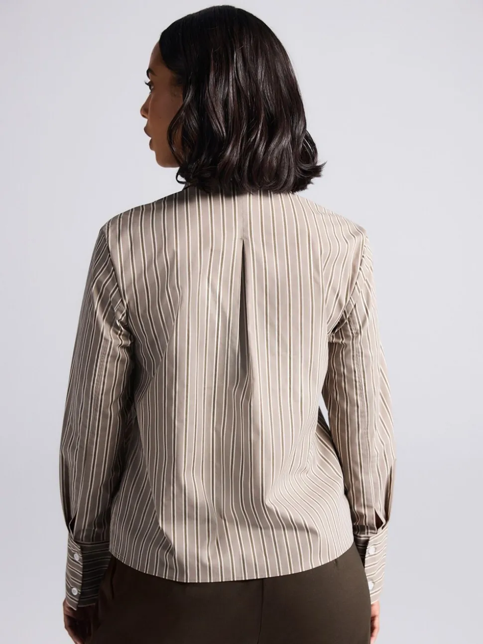 Mokkabruin gestreept - Fitted Stretch Essential Long Sleeve Shirt
