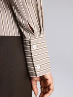 Mokkabruin gestreept - Fitted Stretch Essential Long Sleeve Shirt