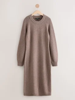 Mole - Supersoft Ribbed Sleeve Knitted Midi Jumper Dress