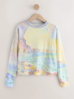 Monet Graphic License - Long Sleeve Washed Effect Raw Seam T-Shirt