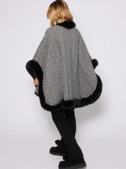 Monochrome pied-de-poule - South Beach Faux Fur Trim Cape