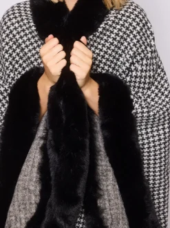 Monochrome pied-de-poule - South Beach Faux Fur Trim Cape