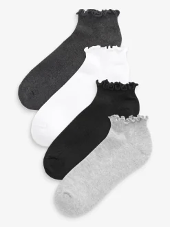 Monochroom - 4 Paar sneakersokken met rucherand en verzachte zool