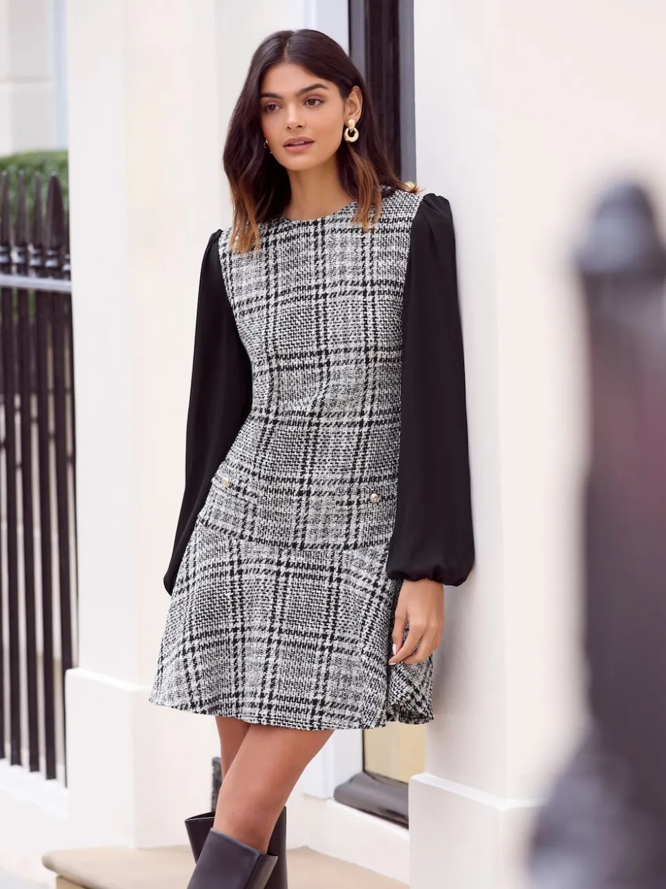 Monochroom - Friends Like These Boucle Peplum Hem Mini Dress