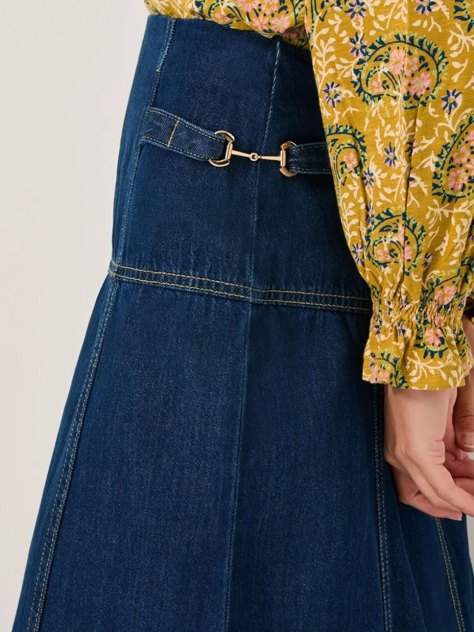 Monsoon Brooke Seamed Denim Midi Skirt