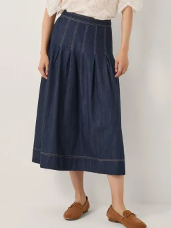 Monsoon Darcie geplooide denim midirok
