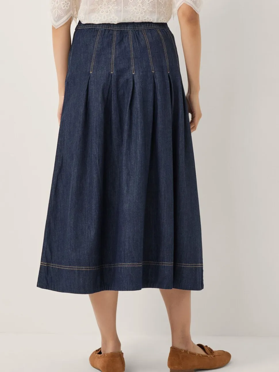 Monsoon Darcie geplooide denim midirok