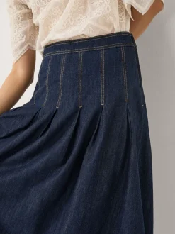 Monsoon Darcie geplooide denim midirok