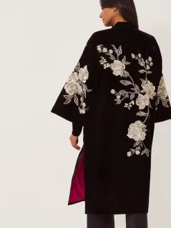 Monsoon Fia Floral Embroidered Velvet Kimono
