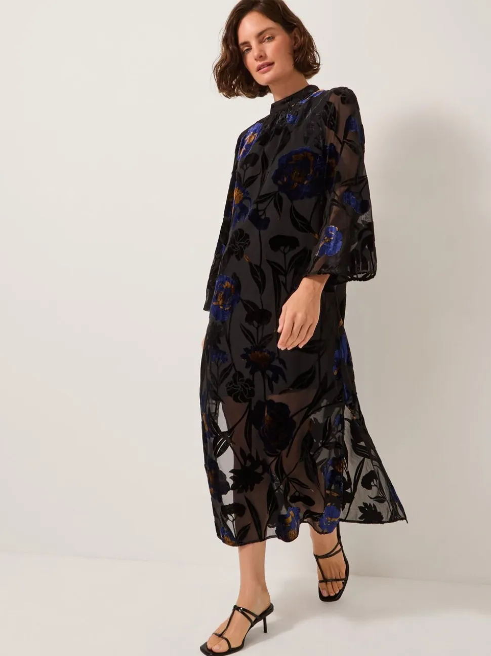 Monsoon Giselle Sheer Floral Devoré Midi Dress
