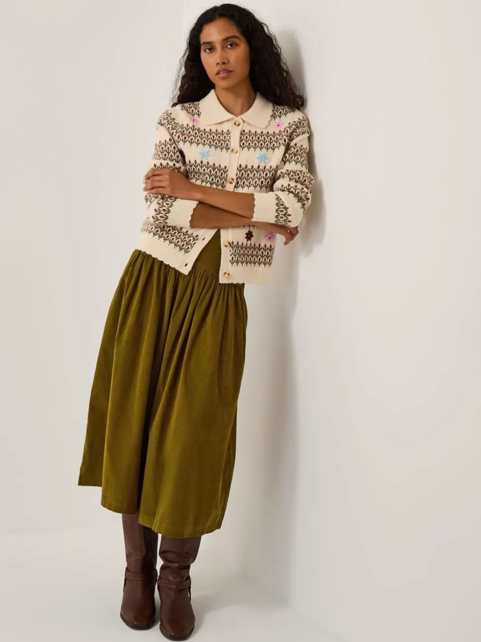Monsoon Jenny Corduroy Midi Skirt