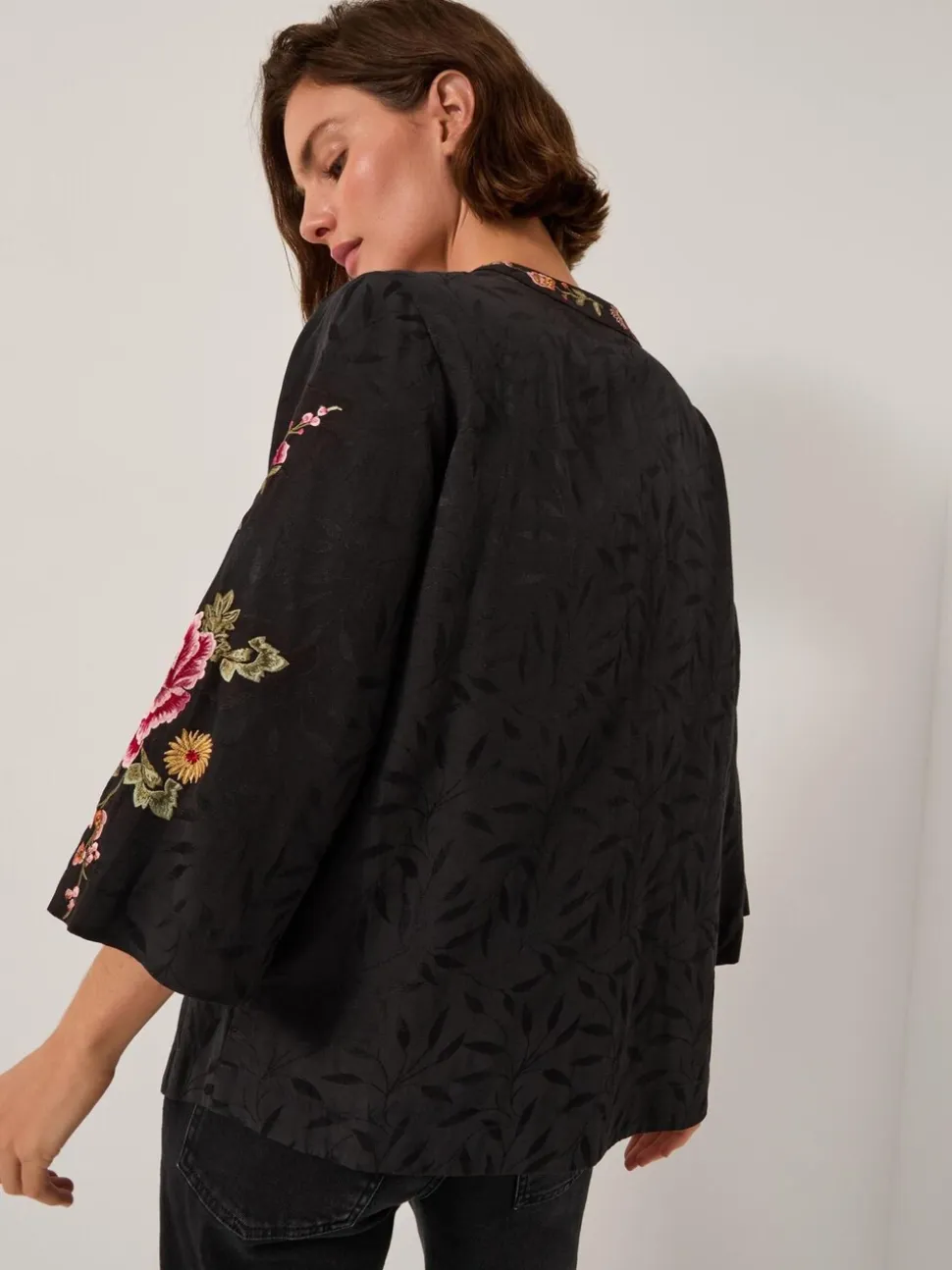 Monsoon Maggie Tie-Front Embroidered Kimono Cover-Up