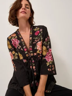 Monsoon Maggie Tie-Front Embroidered Kimono Cover-Up