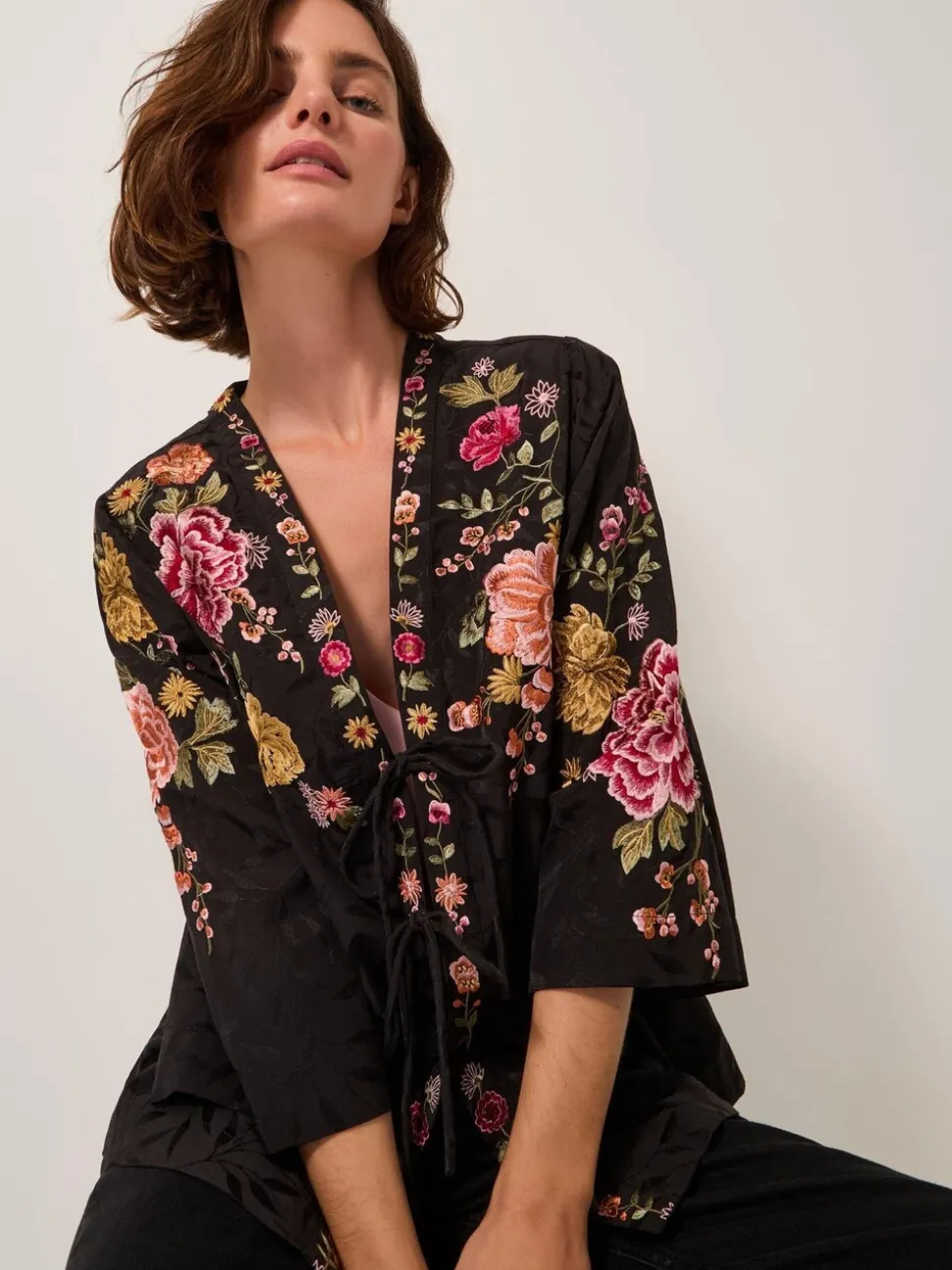 Monsoon Maggie Tie-Front Embroidered Kimono Cover-Up