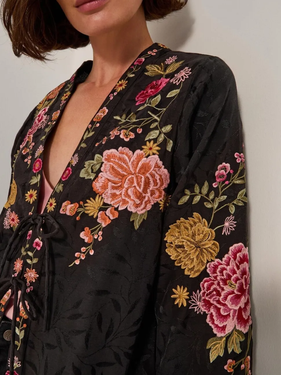Monsoon Maggie Tie-Front Embroidered Kimono Cover-Up