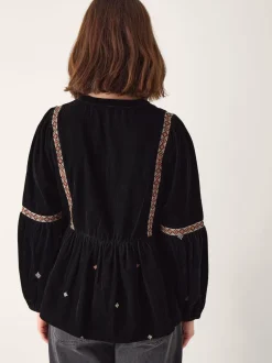 Monsoon Noni Embroidered Velvet Long Sleeve Blouse