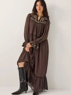 Monsoon Nova Embroidered Yoke Chiffon Maxi Dress