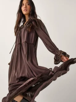 Monsoon Nova Embroidered Yoke Chiffon Maxi Dress