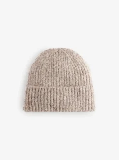 Moutkleurig - Geribbelde beanie-muts met wol