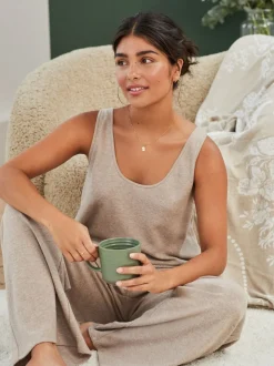 Moutkleurig - Laura Ashley gebreide loungebroek
