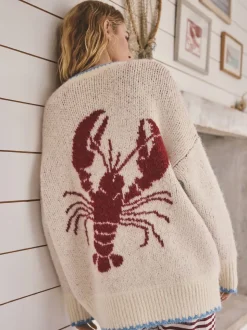 Moutkleurig - Lobster Button Cardigan