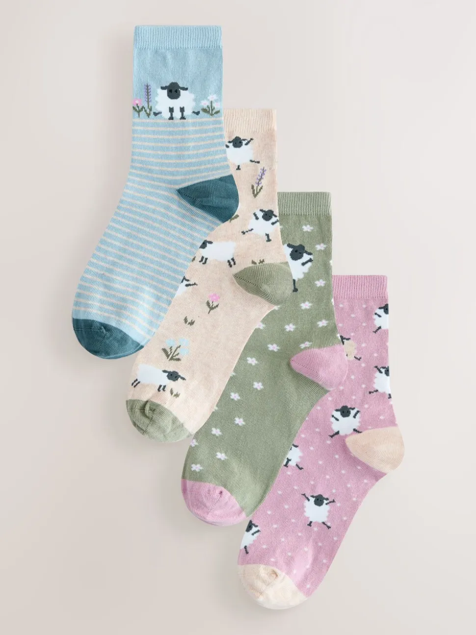 Multi Sheep Print - Set van 4 paar enkelsokken