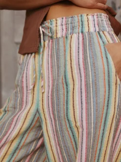 Multi-coloured Stripe - Broek met wijde pijpen en elastische taille