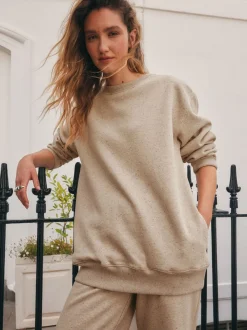 Naturel Gemêleerd - Essentials sweatshirt met relaxte pasvorm, lange snit en zakken