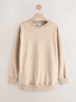 Naturel Gemêleerd - Essentials sweatshirt met relaxte pasvorm, lange snit en zakken