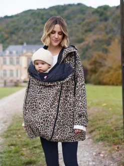 Naturel met luipaardprint - Seraphine 3-In-1 Maternity & Babywearing Raincoat