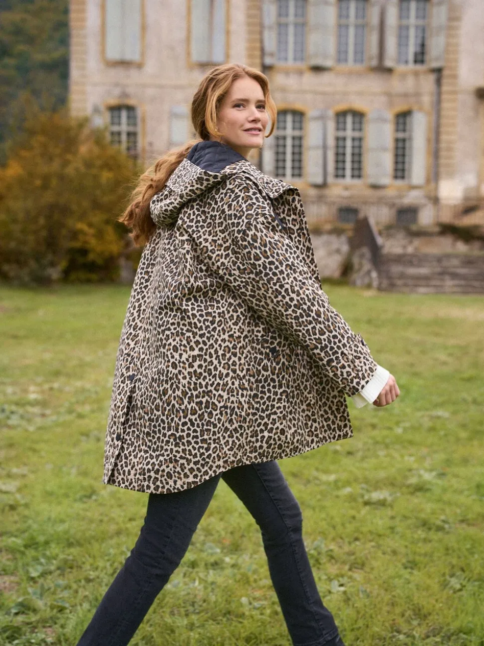 Naturel met luipaardprint - Seraphine 3-In-1 Maternity & Babywearing Raincoat