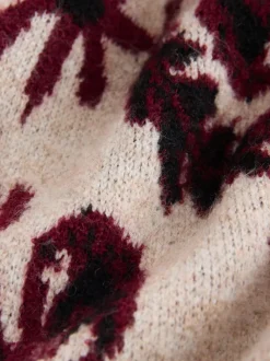 Naturel/Bordeauxrood - Statement trui met Paisley en ronde hals