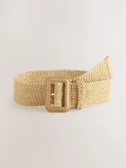 Naturel/goud - Brede riem met raffia-effect