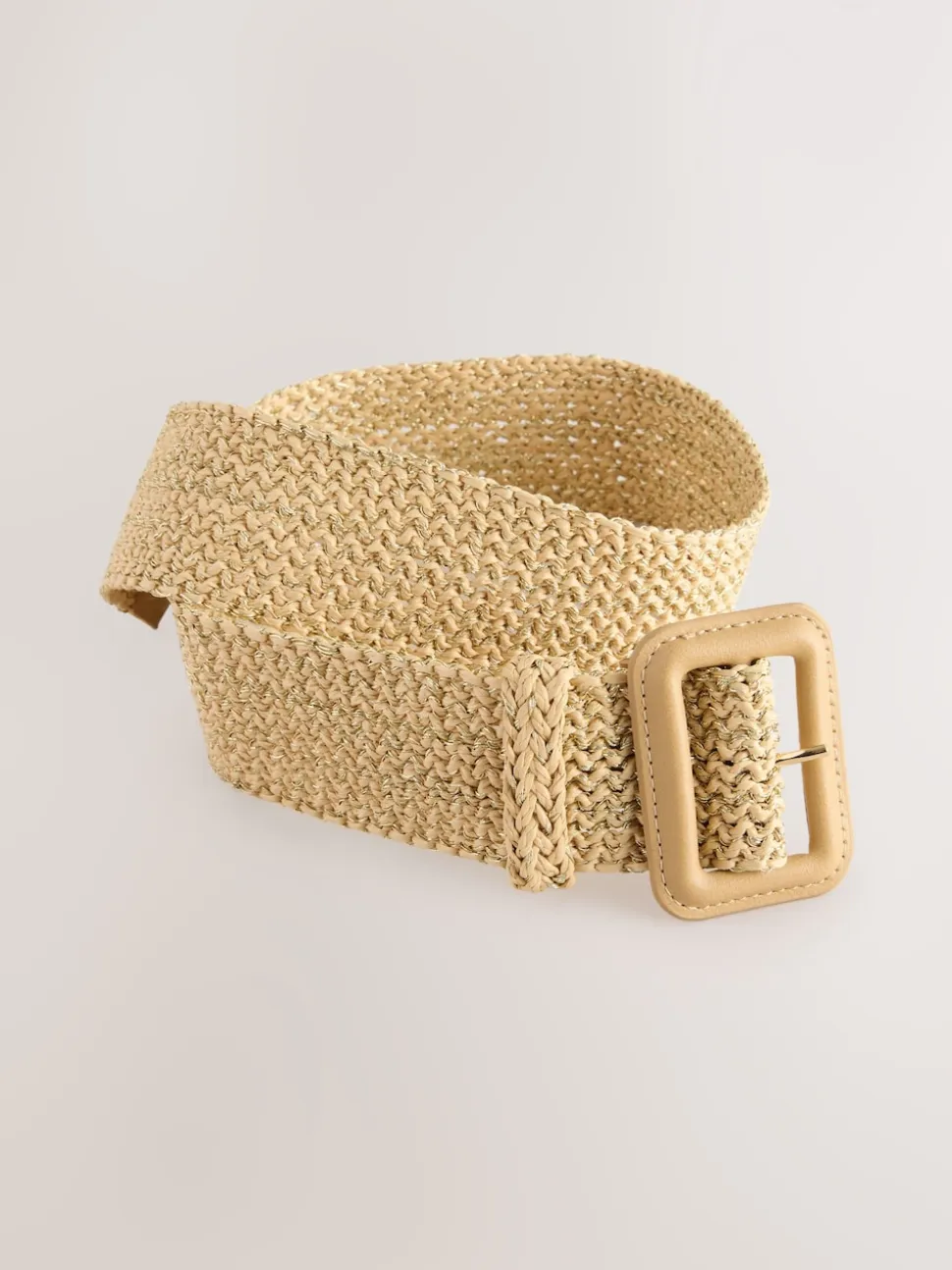 Naturel/goud - Brede riem met raffia-effect