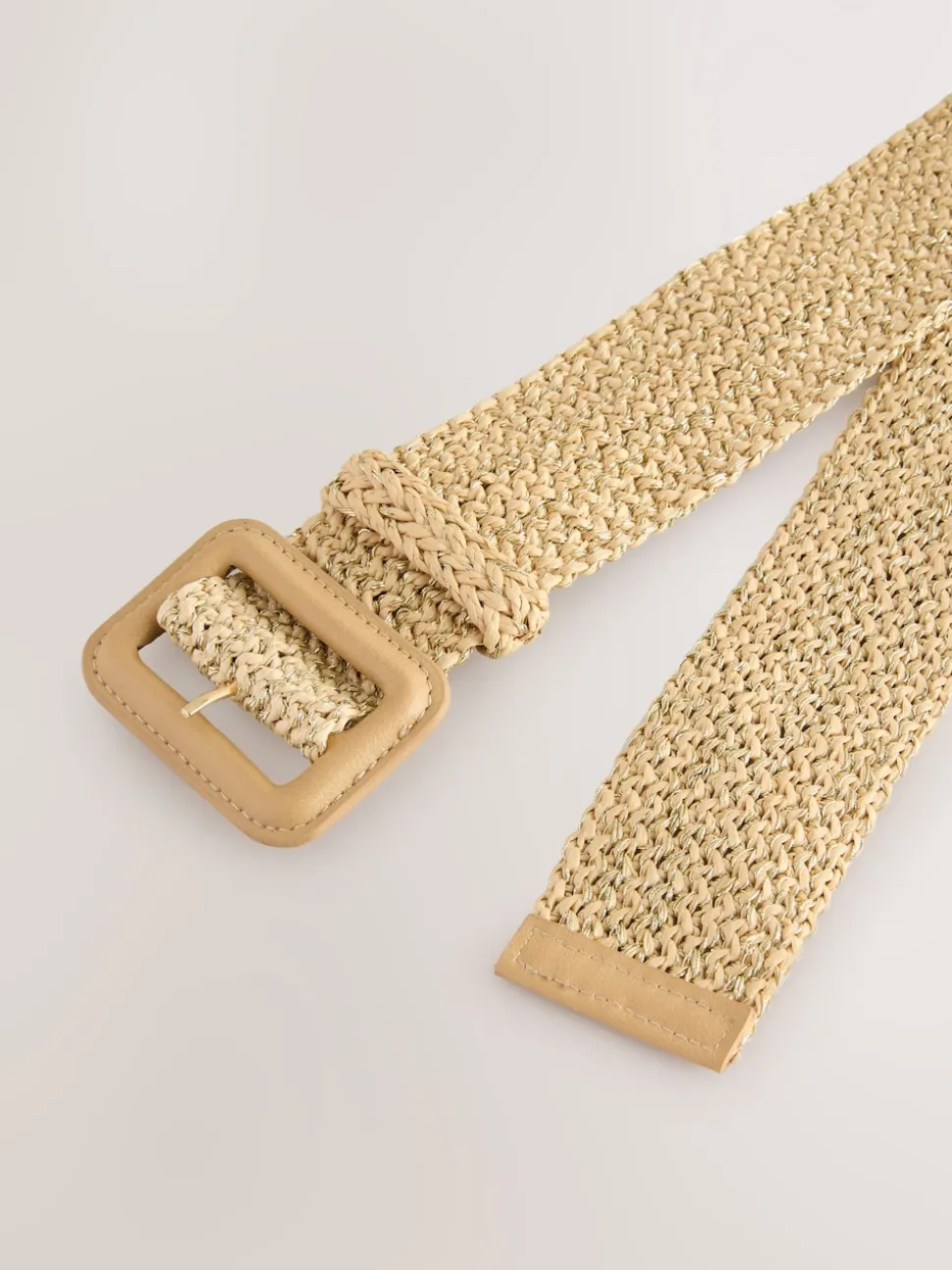 Naturel/goud - Brede riem met raffia-effect