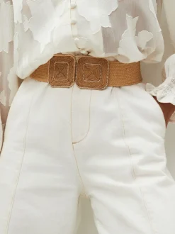 Natuurlijk - Brede riem met raffia-effect en vierkante gesp