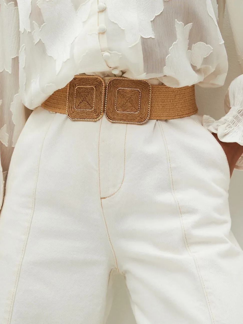 Natuurlijk - Brede riem met raffia-effect en vierkante gesp