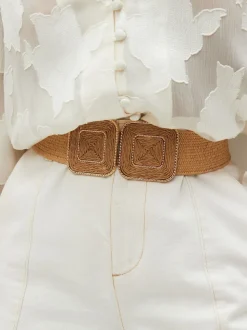 Natuurlijk - Brede riem met raffia-effect en vierkante gesp
