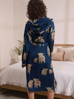 Navy Hamish The Highland Cow - Cosy Lightweight Dressing Gown